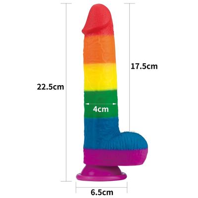 Silikon Cair 22.5cm Rainbow Dildo Sex Toy Penis Palsu Dengan Cangkir Hisap