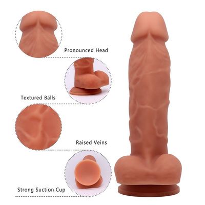 Suction Cup Lesbian Dildo Sex Toy 7.4 Inch Silikon Sehat OEM ODM