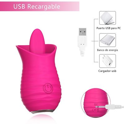 USB Pengisian Rose Red Vibrator Sex Toy Telur Listrik Jilat Pijat 7000RPM
