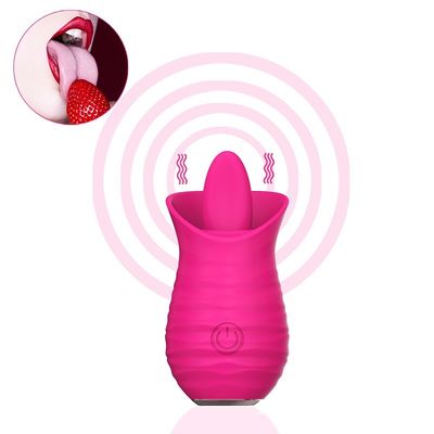 USB Pengisian Rose Red Vibrator Sex Toy Telur Listrik Jilat Pijat 7000RPM