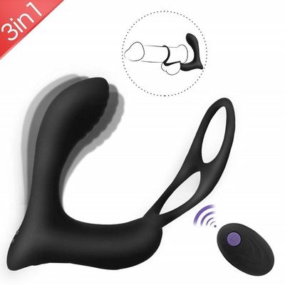3 Dalam satu Pria Ring Vibrator Personalized Butt Plug Wireless Remote Control 400mah