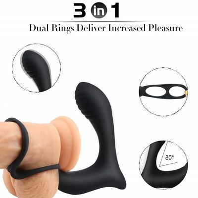 3 Dalam satu Pria Ring Vibrator Personalized Butt Plug Wireless Remote Control 400mah