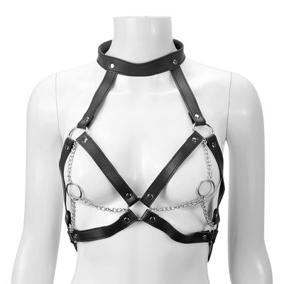 CE Hitam PU Kulit Sex Fetish Bondage Erotis Halter Tank 62cm