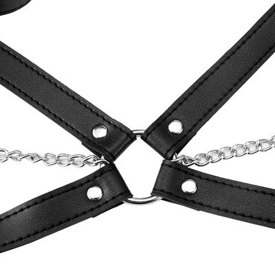 CE Hitam PU Kulit Sex Fetish Bondage Erotis Halter Tank 62cm