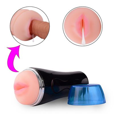 3D Bertekstur Listrik Pria Masturbator Cup Peluru Vibrator Lidah Mengisap Oral 22cm